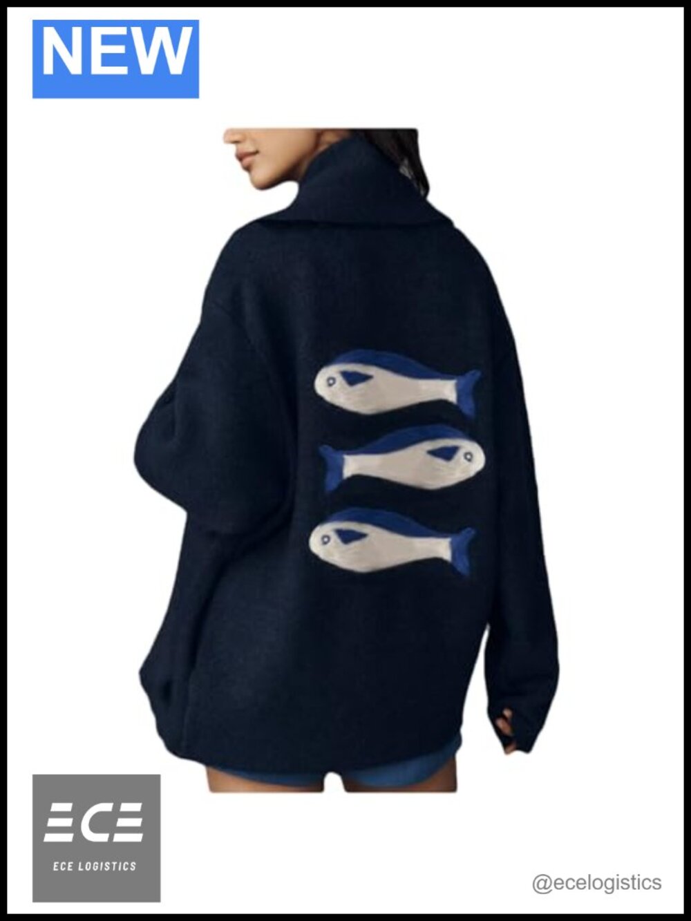 Graphic Knit Cardigan Long Sleeve Button Down Chunky Sweater